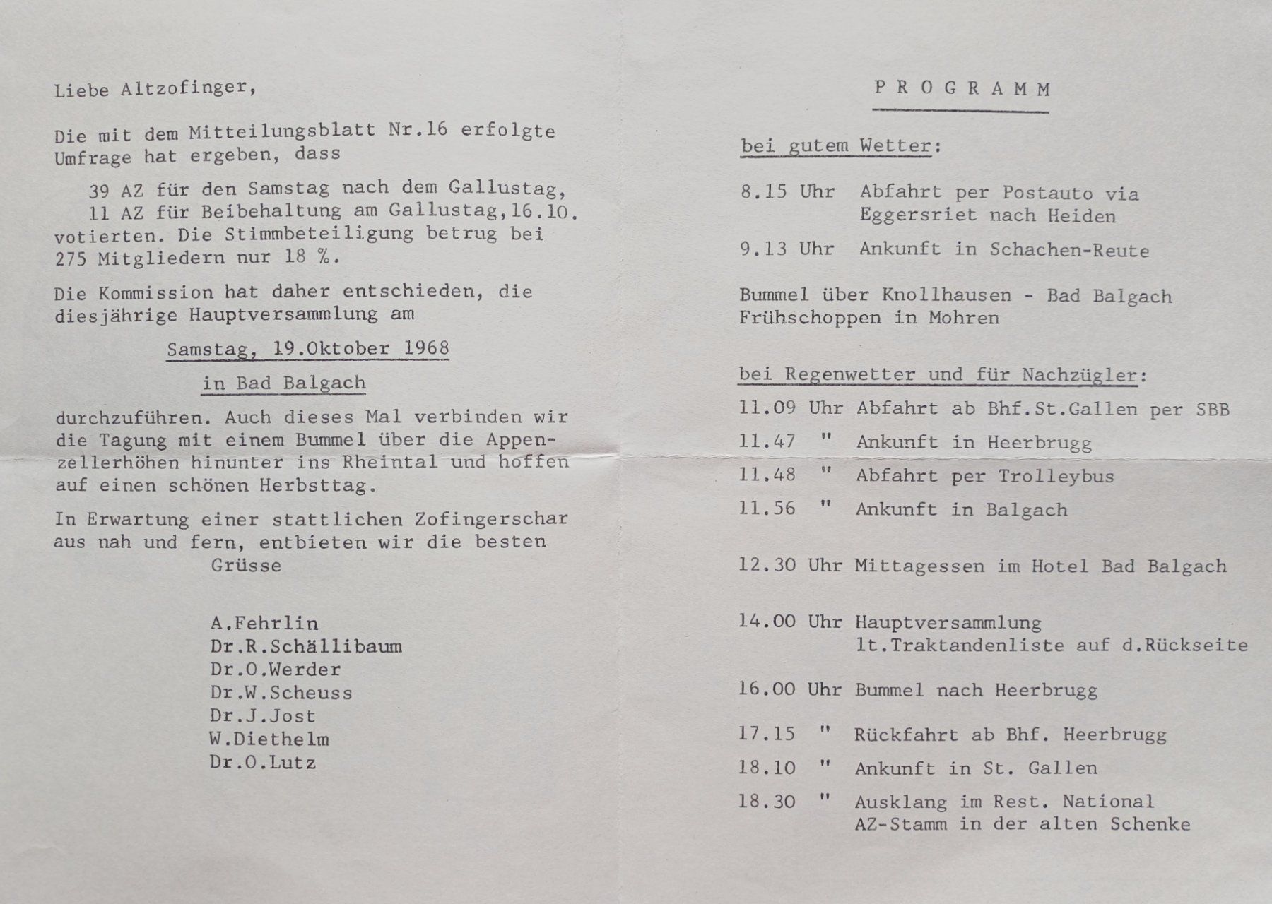 Cartoline postali: Studentika ALT-ZOFINGIA St.Gallen Programm 1968 – Usato da Brittnau venduto da simionius 3