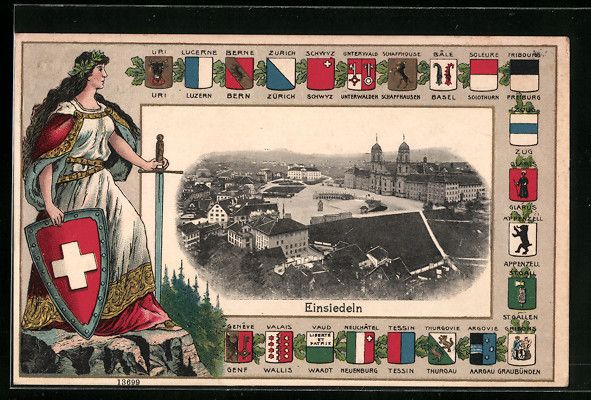 Cartoline postali: Präge-AK Einsiedeln, Totalansicht, Helv – Usato da Berlin venduto da bartko-reher