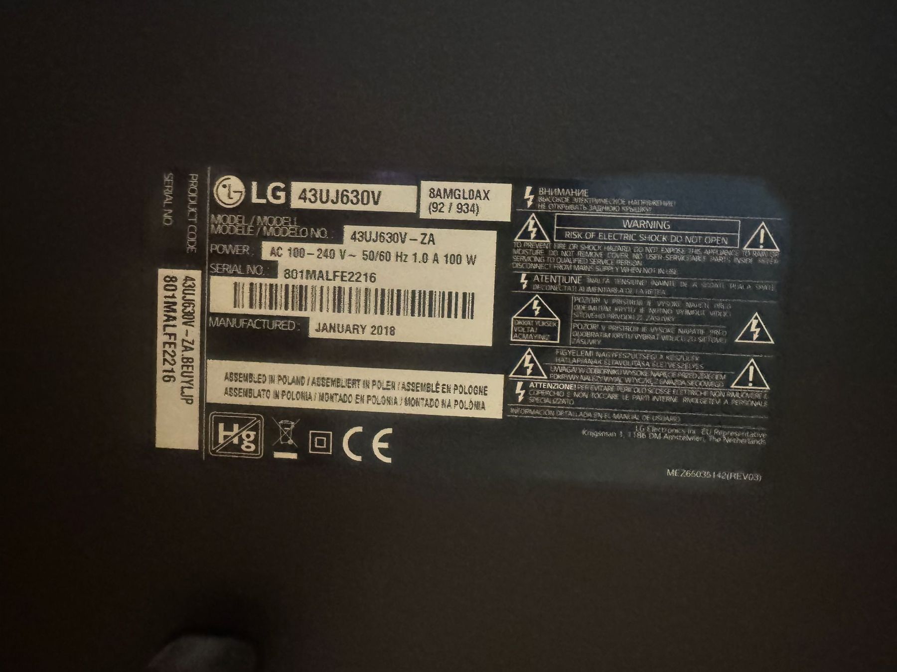 LG Fernseher: Televisore Smart LG 43" difetto schermo blu – Defekt aus S. Vittore von GamesAndCards95 1