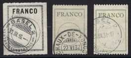 1913/33 drei Francozettel Nr. 1B, 2 & 3, gest. ʘ, KP 260.-