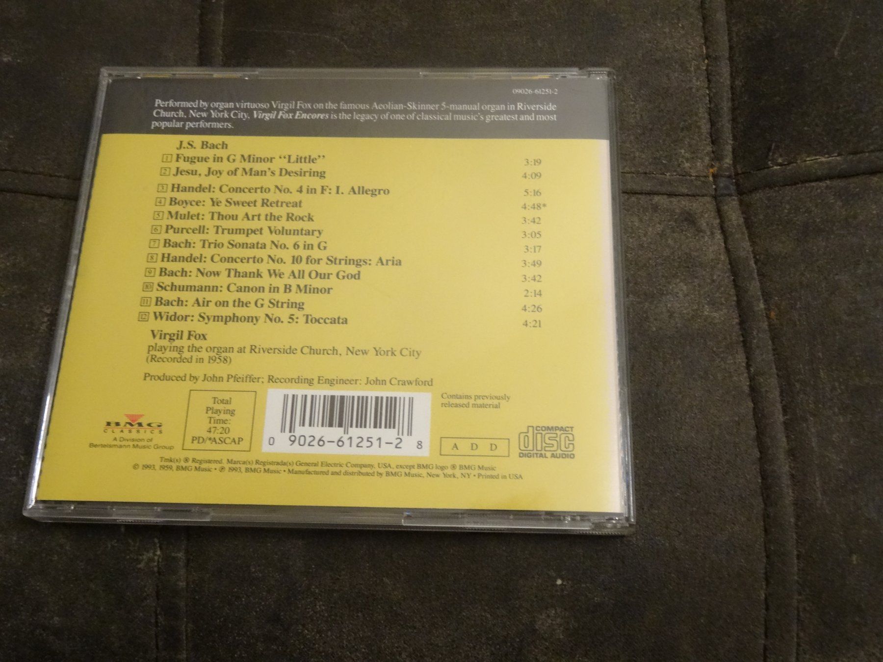 CD: Virgil Fox Encores - Bach - Widor - Purcell - Handel CD – Usato da Olten venduto da Disc-Ausverkauf 1