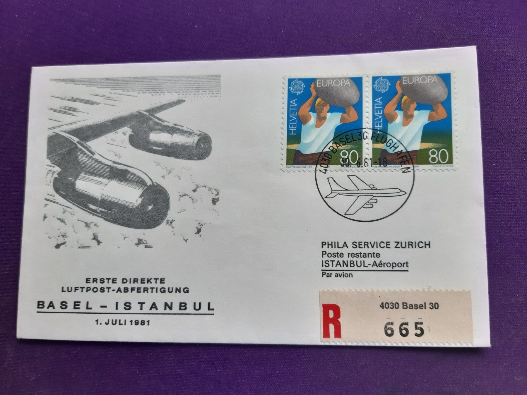 Alle Briefmarken: Flugbrief BASEL - ISTANBUL, eingeschrieben, 1.Juli 1981 – Neu (gemäss Beschreibung) aus Wangs von weisstannen01