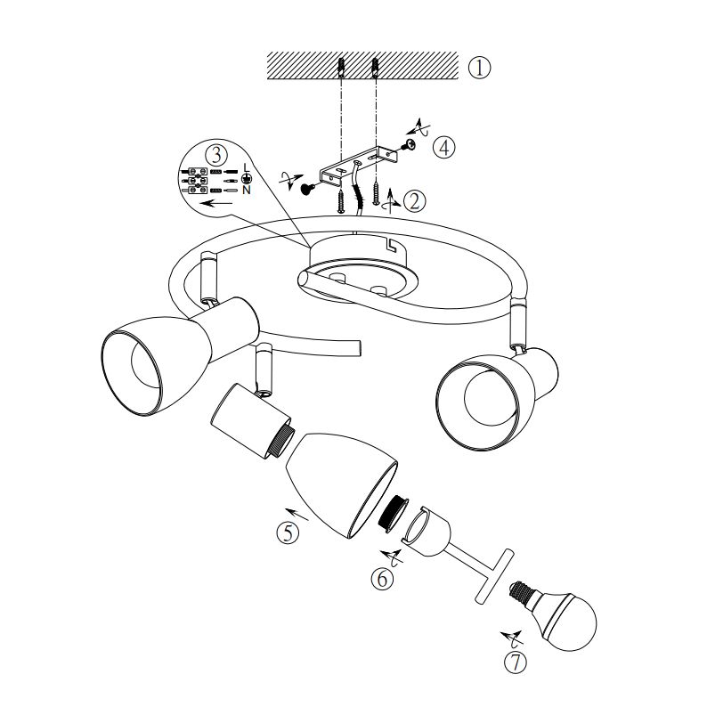 Lampade: LED Schnecke, 3 Spots, 30 cm Ø, Messing – Nuovo (secondo la descrizione) da Kreuzlingen venduto da Smart-Light 3