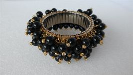 Armband Armreif Stretch schwarze Perlen Strasssteine