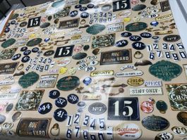 Wachs-Tischtuch, Vintage, Motive Emailtafeln, NEU, 5.40m