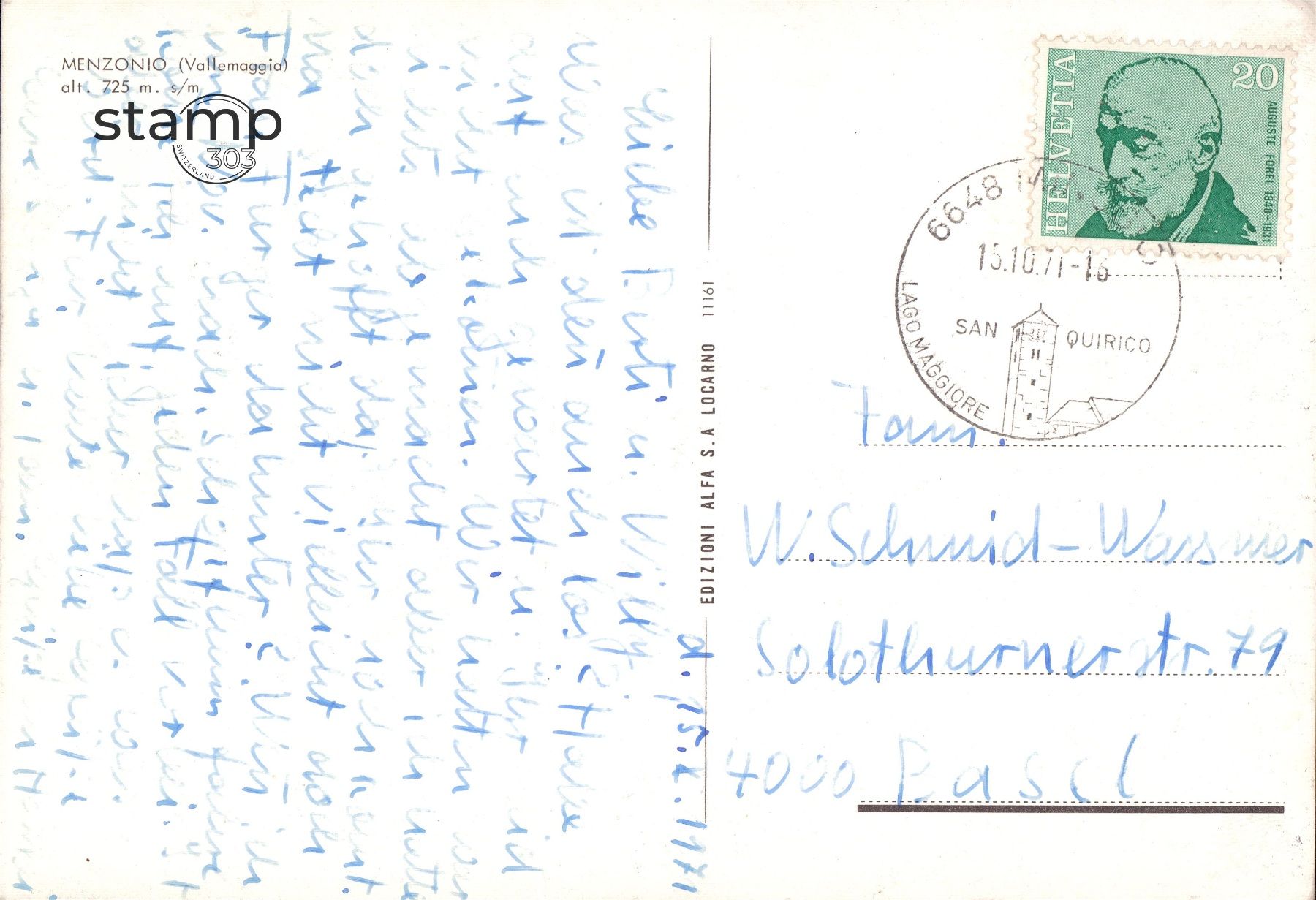 Cartoline postali: 1971 AK Menzonio _ Vallemaggia – Usato da Eggersriet venduto da stamp303 1