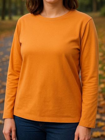 Langarmshirt Damen Gr. L gelb Orange Basic Cotton Herbst 500
