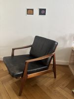 Sessel Vintage Holz Leder schwarz gebrauchter Zustand