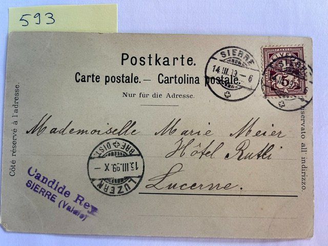 Cartoline postali: Alte Ansichtskarte Souvenir de Sierre, 1899 mit Stempel – Usato da Niederwil AG venduto da dahu75 1