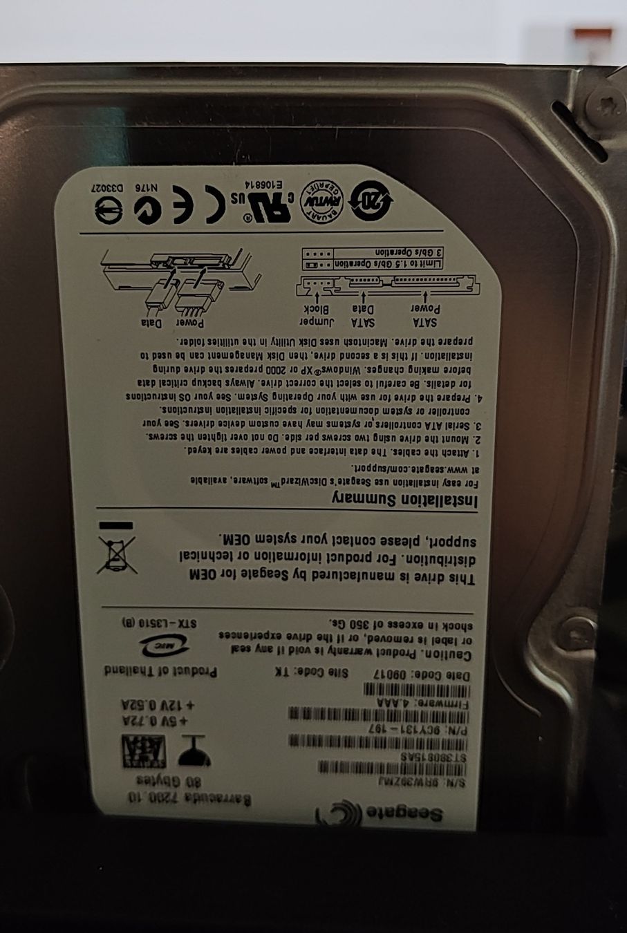 Seagate Harddisks: Seagate Barracuda 7200.10 80GB SATA Hard Drive - Tested – Gebraucht aus Münchenstein von s3bas7ian