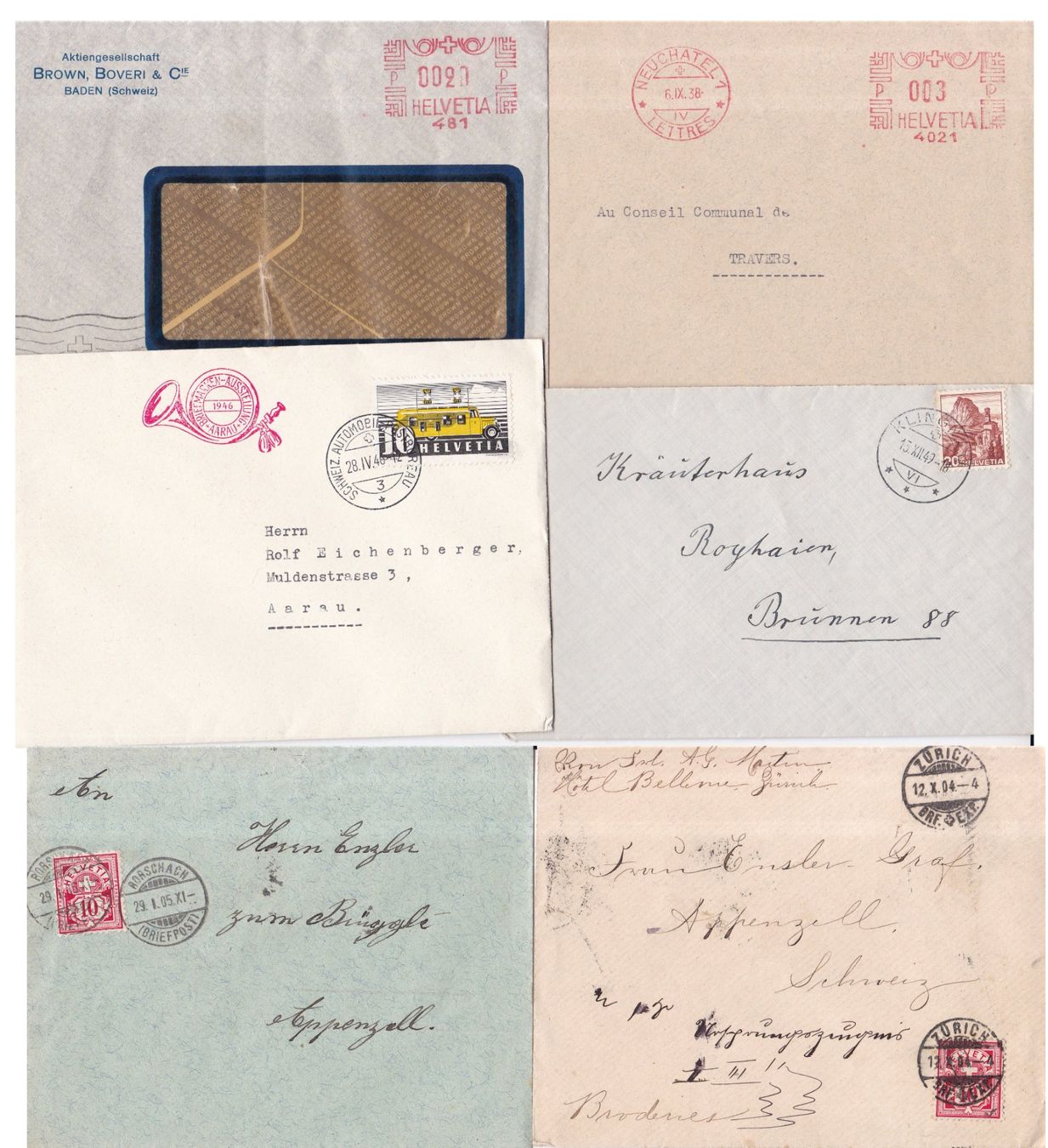 Alle Briefmarken: 65 Stk. Alte CH Briefe, Postkarten, Belege – Gebraucht aus Münchwilen AG von Nesar 2
