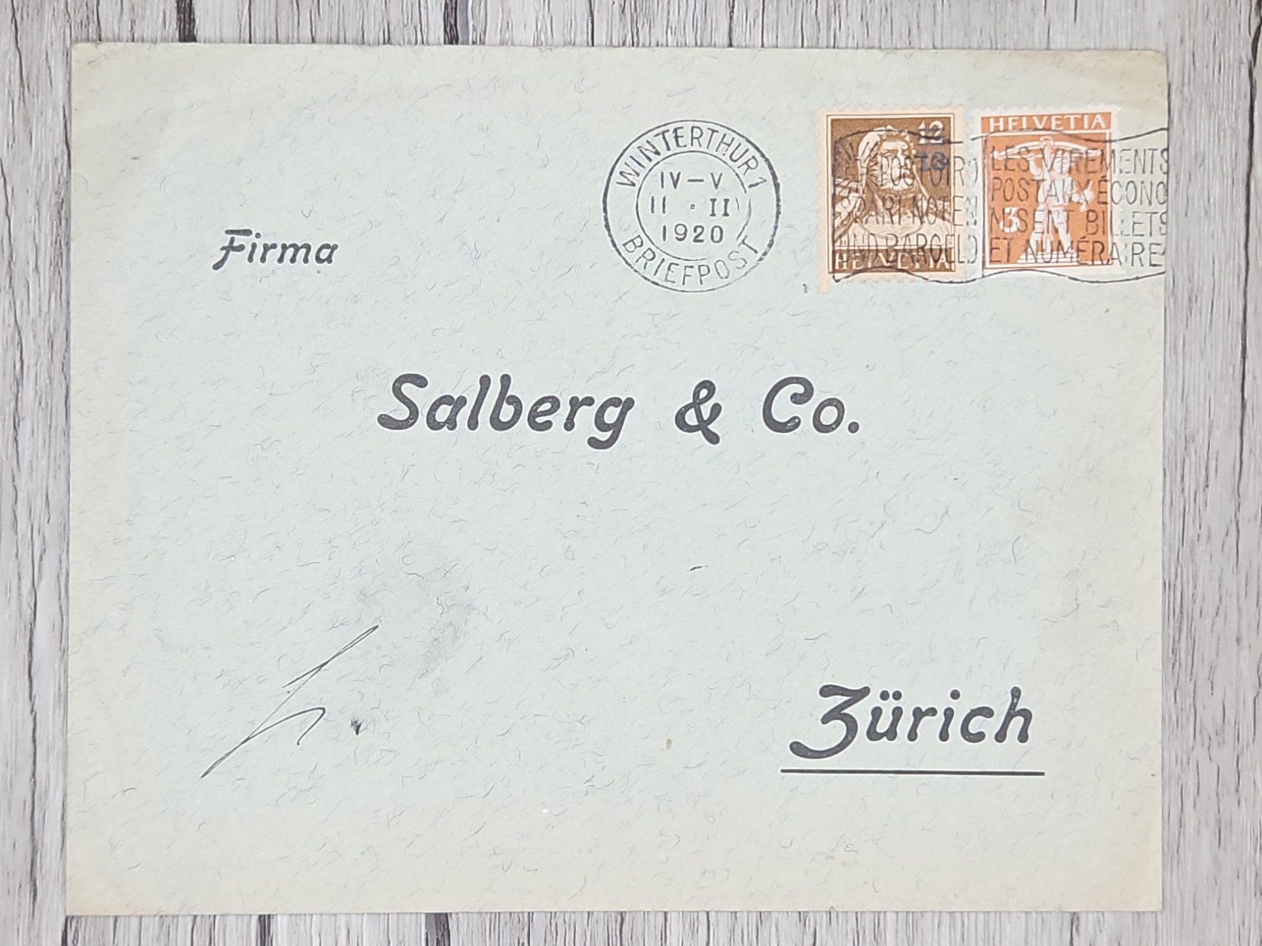 Alle Briefmarken: CL13 Enveloppe + Timbre Suisse 1920 – Gebraucht aus Cousset von Patrick_Collections