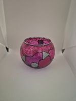 Windlicht aus Glas handbemalt pink mit Muster neu