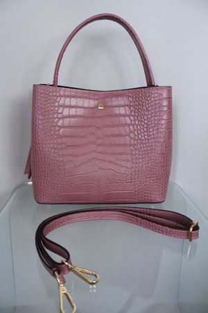 Handtasche Damen rosa Kroko-Prägung Leder