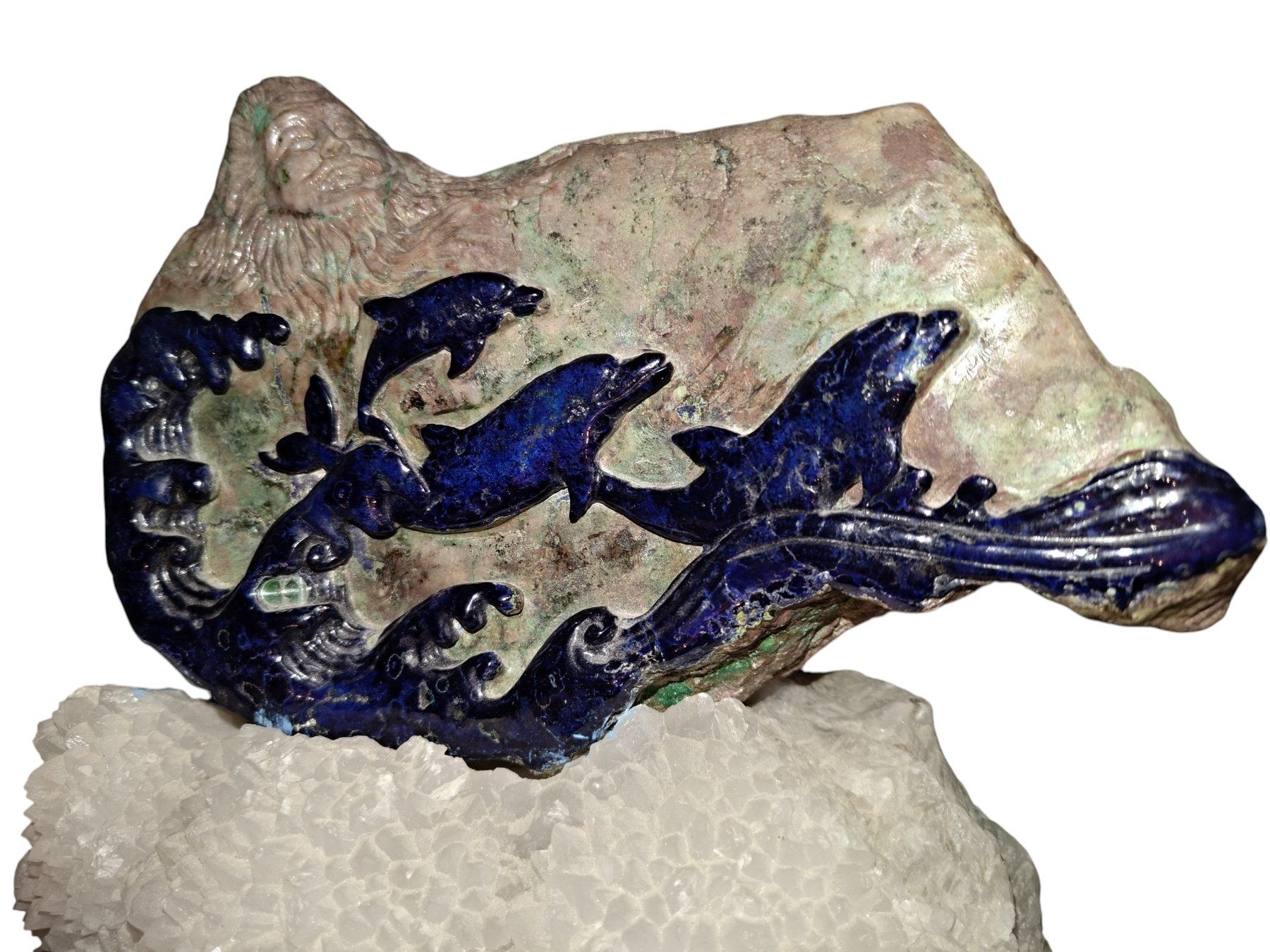Statuette: Delfini in Azzurrite e Malachite su Fluorite e Quarzo – Nuovo (secondo la descrizione) da Lugano venduto da fbo_82wg 4