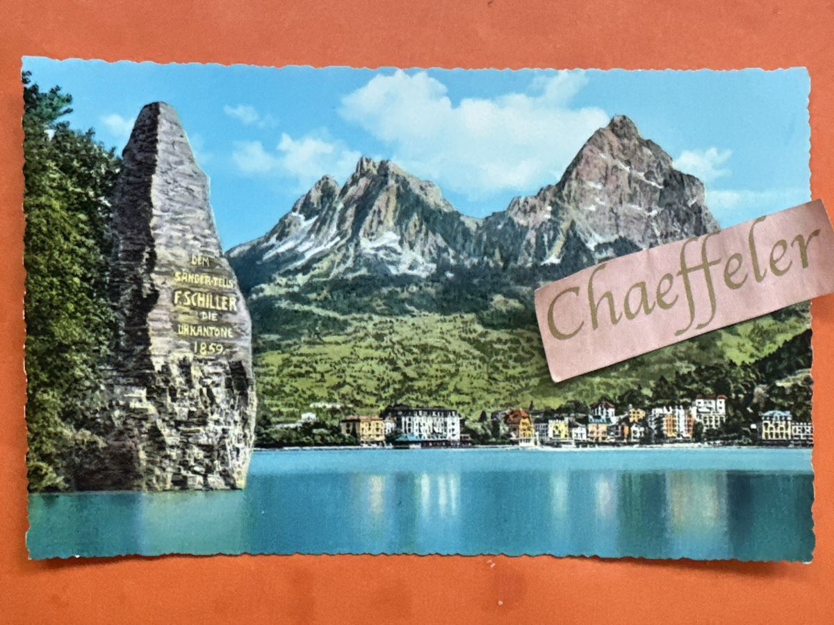 Cartes postales: Ansichtskarte Schillerstein mit Brunnen Vierwaldstättersee – D'occasion à Zürich par Chaeffeler