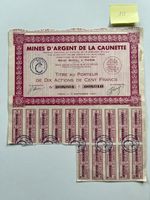 Alte Aktienurkunde Mines D'Argent Caunette Paris 1943