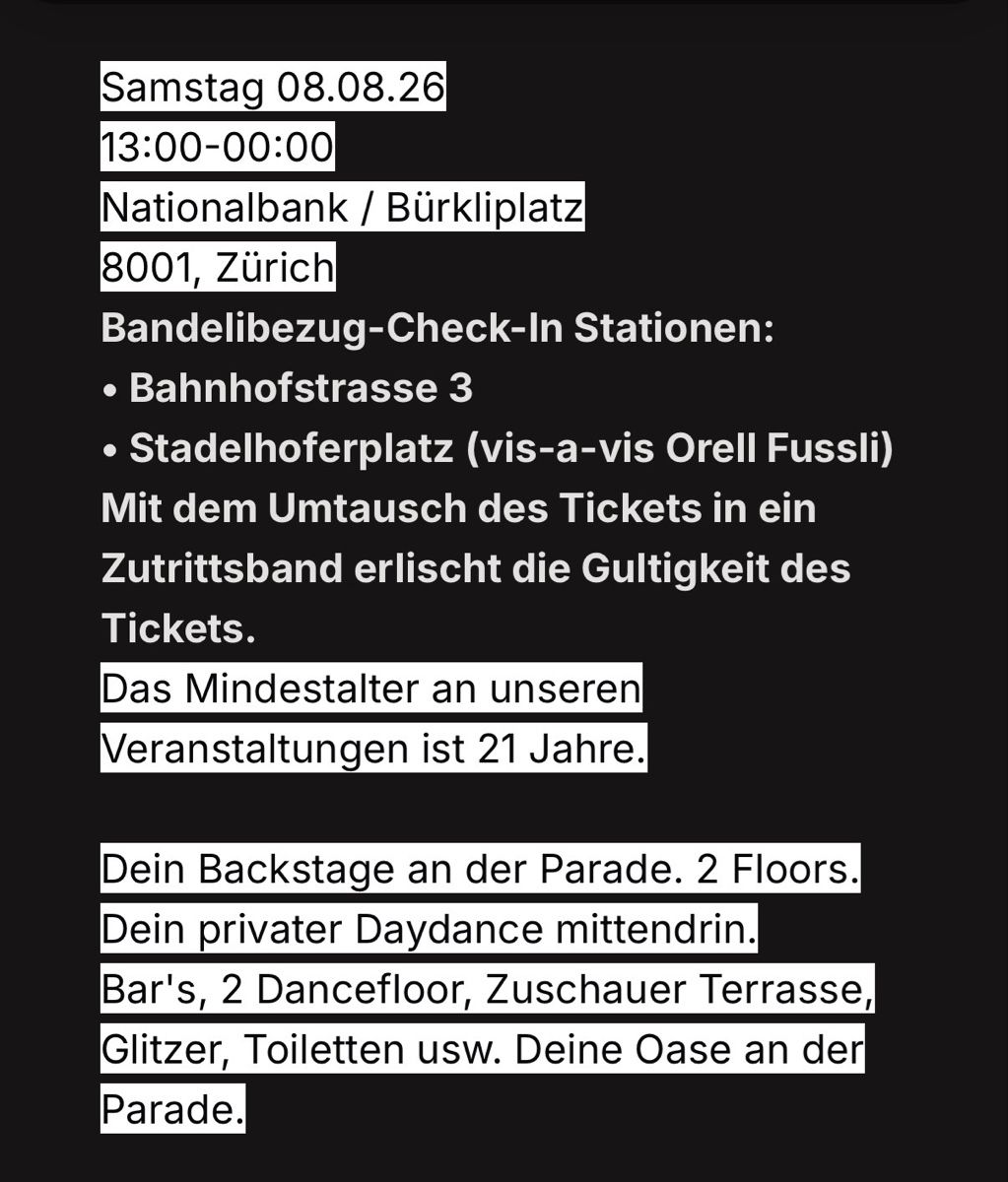 Biglietti: 2 Schleudergang Tickets Streetparade – Nuovo e nell'imballaggio originale da Eschenbach SG venduto da lindinha01 1