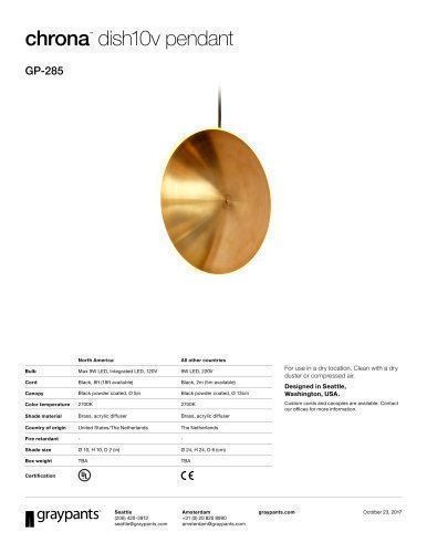 Lampadari & plafoniere: Pendelleuchte chrona dish10V Brass von Graypants – Nuovo e nell'imballaggio originale da Umiken venduto da licht5040 1