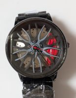 Quarz Uhr im Autofelgen Stil grau/schwarz/rot