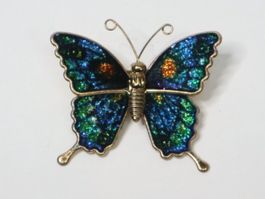 Vintage Emaille Schmetterling Brosche 70's Email NOS