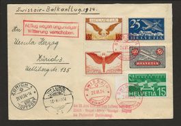 1934 Flugpost Balkanflug Swissair Notlandung F5 F9 F11 F14