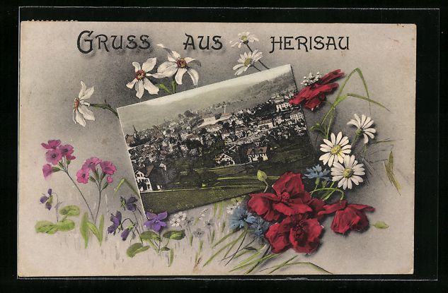 Cartoline postali: Passepartout-AK Herisau, Gesamtansicht,  – Usato da Berlin venduto da bartko-reher