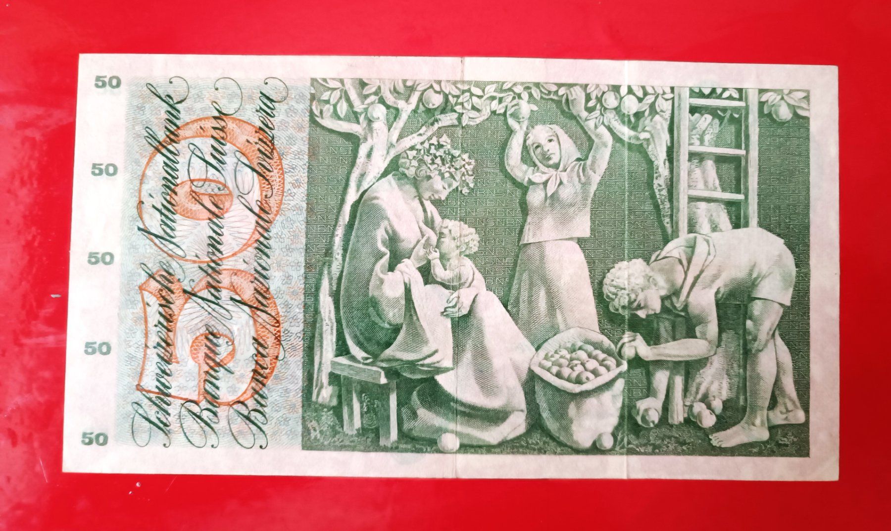 Banconote: Alte Schweizer NOTE 50 FR Typ Apfelernte 30 Juni 1967 Bern – Usato da Glis venduto da MYS-Wallis2020 3