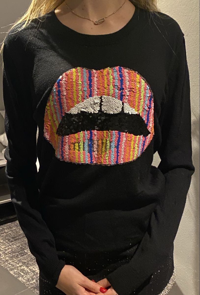 Maglioni & Felpe: Markus Lupfer Wool Jumper Lips Sequin Black Size Small 49 – Usato da Grand-Lancy venduto da catallegra1976