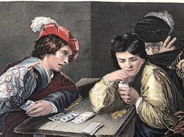 Gravure ancienne - Les Tricheurs - de Caravage