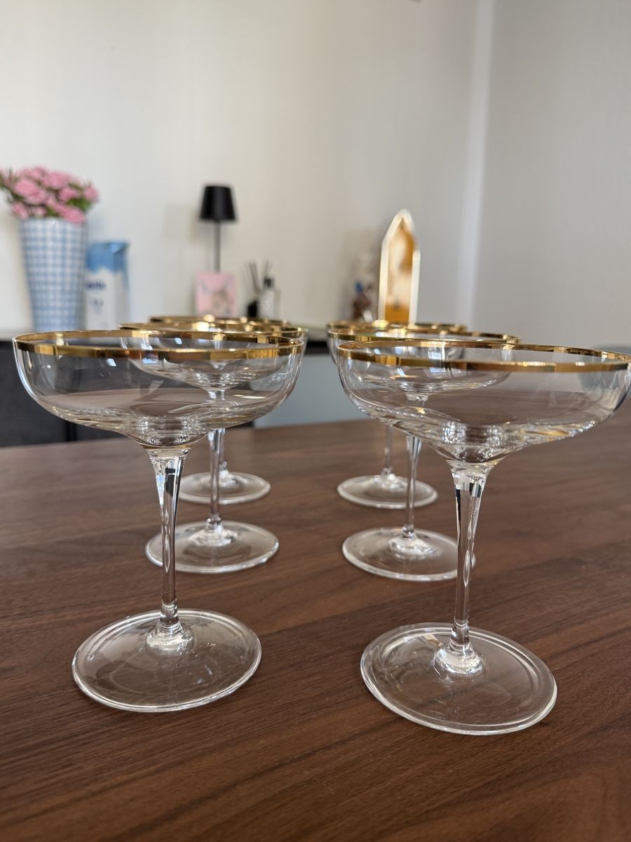 Bicchieri: 6 Champagnergläser mit Goldrand – Nuovo (secondo la descrizione) da Horw venduto da toasteronline 2