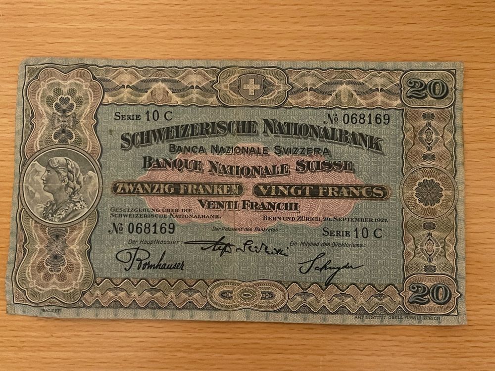 20 Fr. Vreneli Banknote 1927 gefaltet | Kaufen auf Ricardo