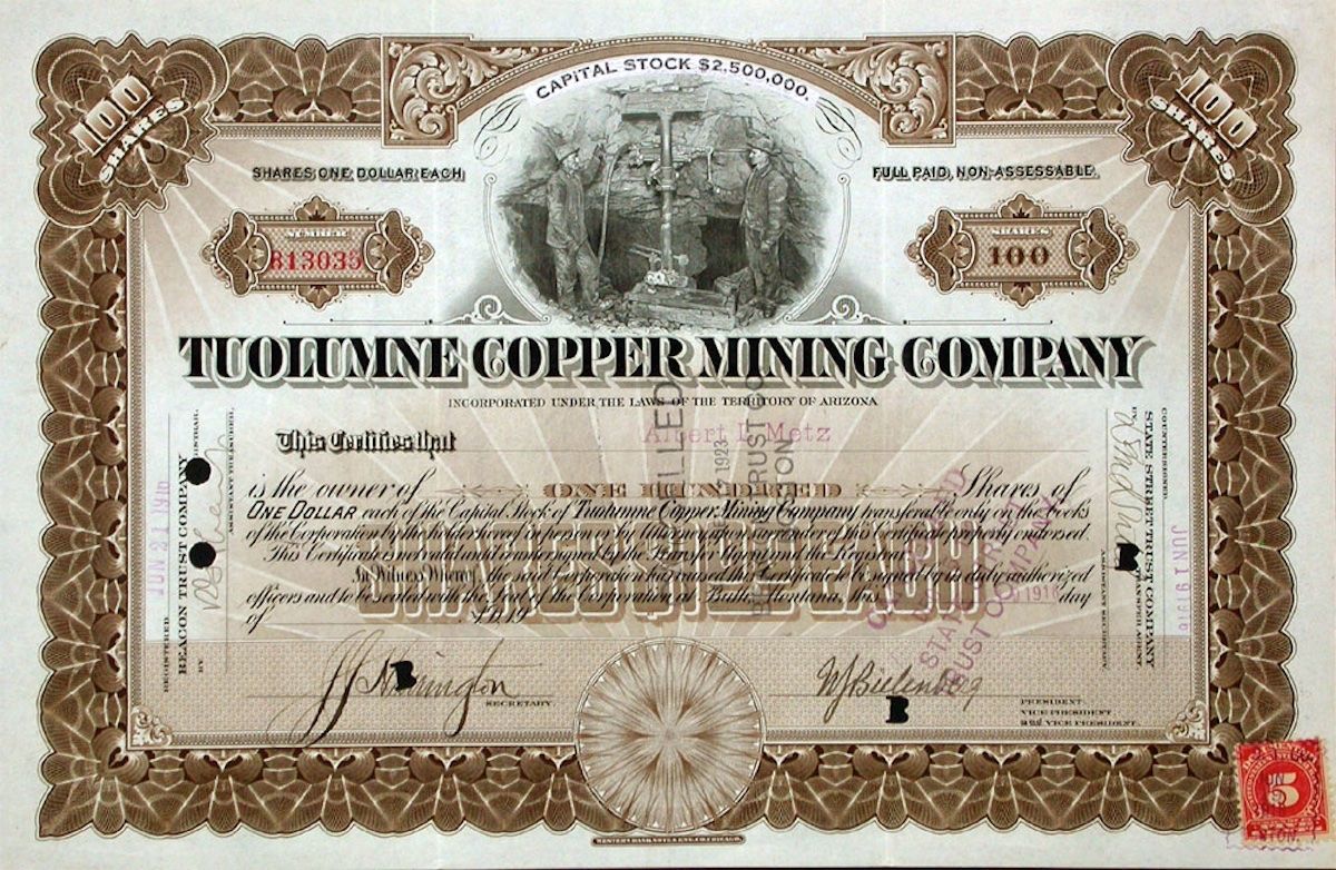 Dokumente: Tuolumne Copper Mining Company - 1916 – Gebraucht aus Solothurn von Sgasche