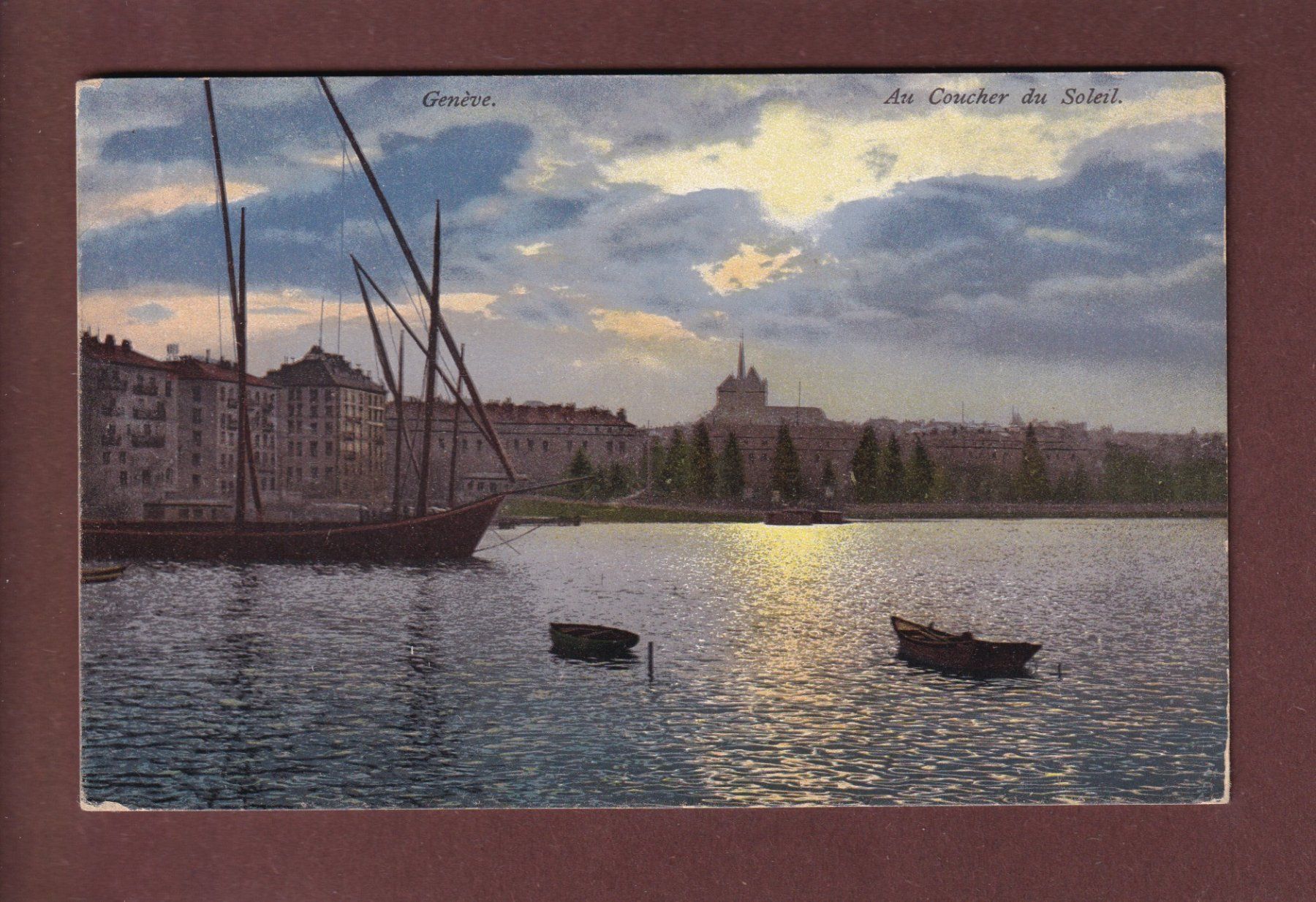 Cartoline postali: GENEVE au coucher du Soleil - 1909 – Usato da Pully venduto da nicecards