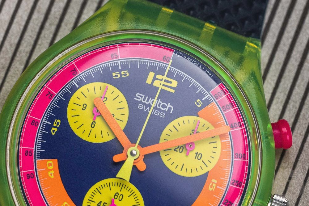 Swatch Orologi: ungetragener (!) 1992 Swatch Chronograph GRAND PRIX (SCJ101) – Nuovo e nell'imballaggio originale da St.Gallen venduto da Clu 1