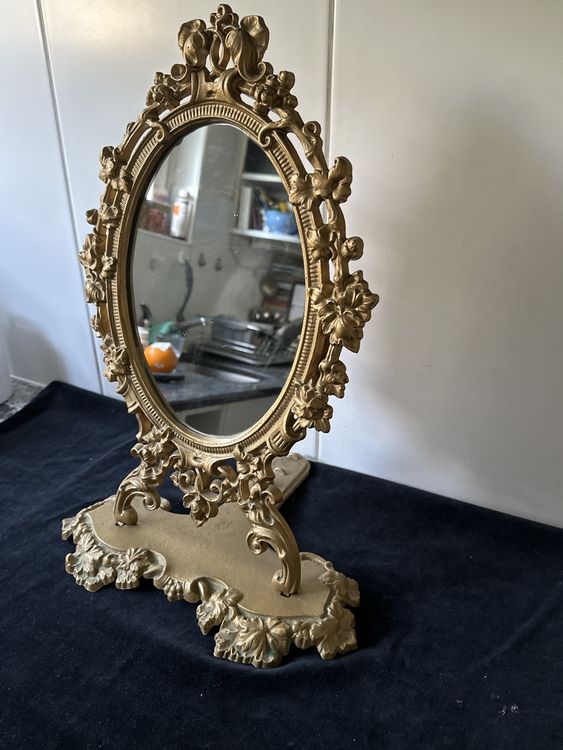 Vintage Kosmetikspiegel Mit Ständer – Goldfarben, 30x24,4 Cm, Holzrahmen, Für Schminktisch & Deko