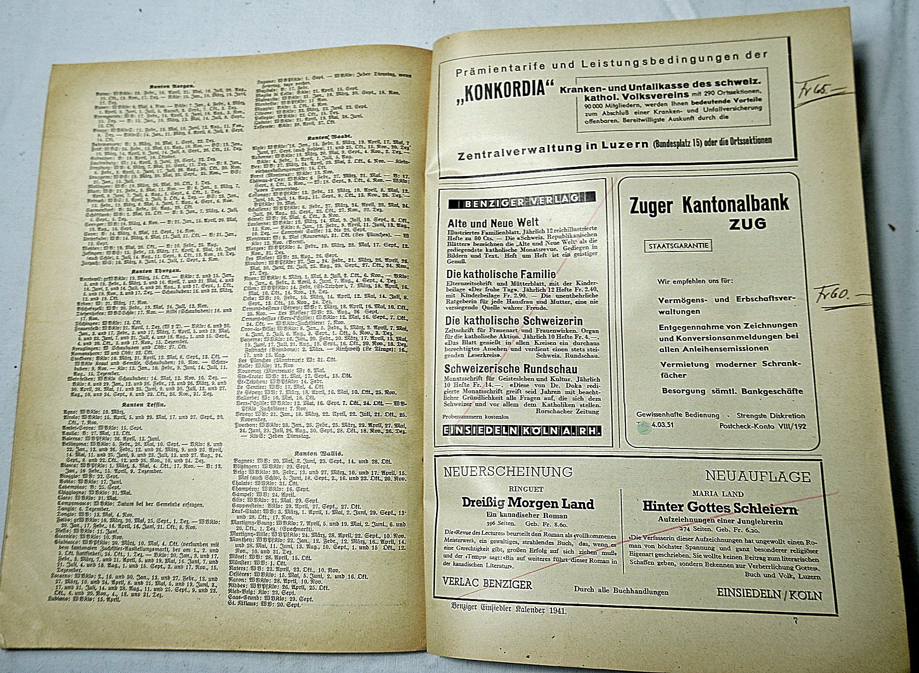 Kalender: Benziger's Einsiedler Kalender 1941 – Gebraucht aus Baar von 2cvbaar 5