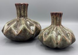 2x Vintage Keramik Vasen 60er/70er Fat Lava Stil grün braun