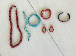 Sommer Set: Echtschmuck Koralle Türkis Halskette Armband ...