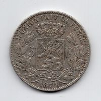 (1675) Belgien, 5 Francs, 1874, ss-vz, Silber