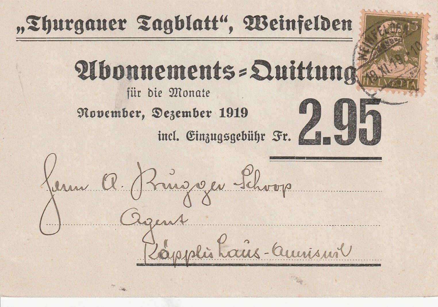 Alle Briefmarken: TG-Weinfelden-Karte 1919 – Gebraucht aus uttwil von Koehlerfred