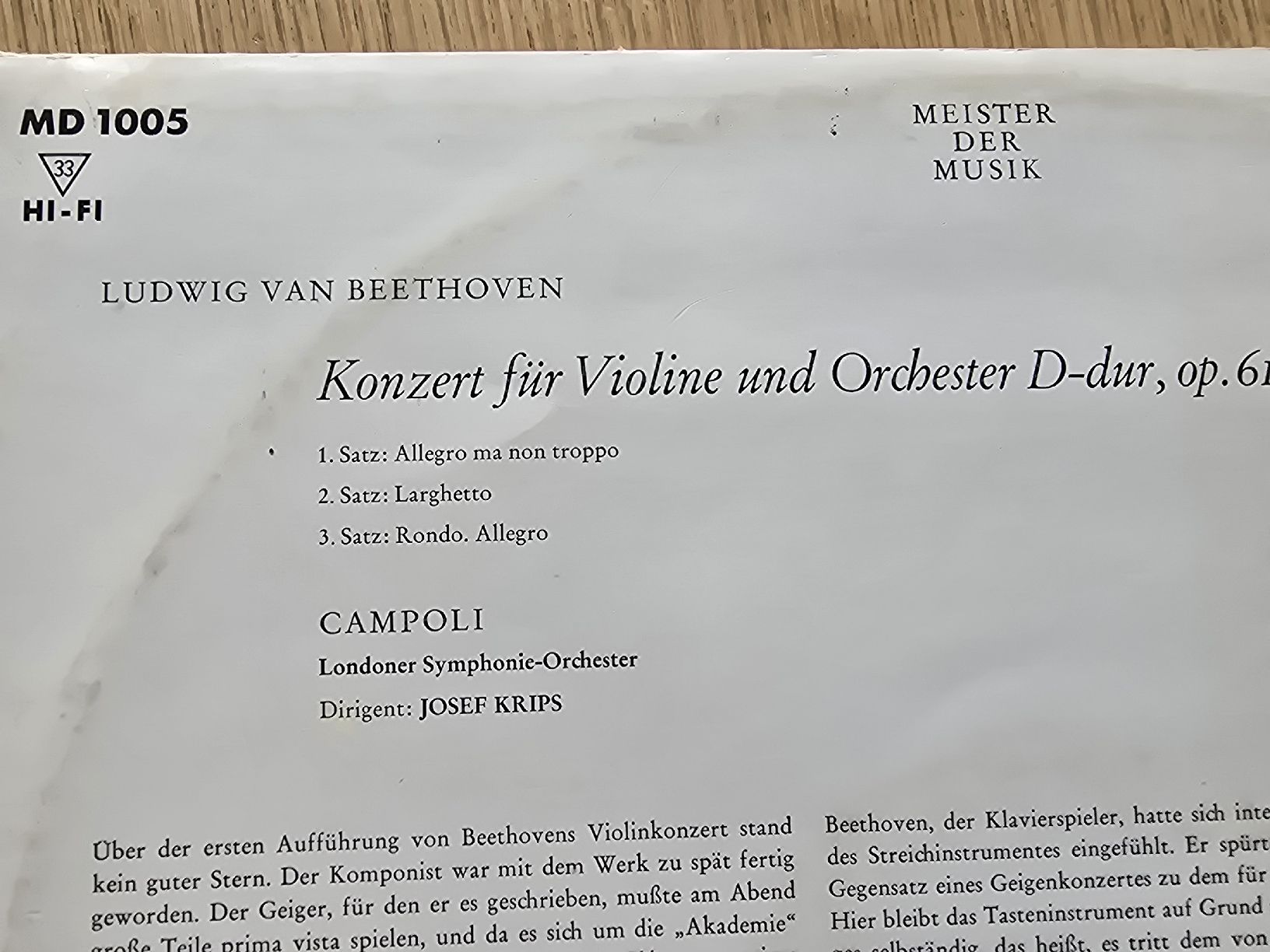 Schallplatten: Beethoven Violinkonzert op 61 Krips Campoli decca – Gebraucht aus Hedingen von mickway 1
