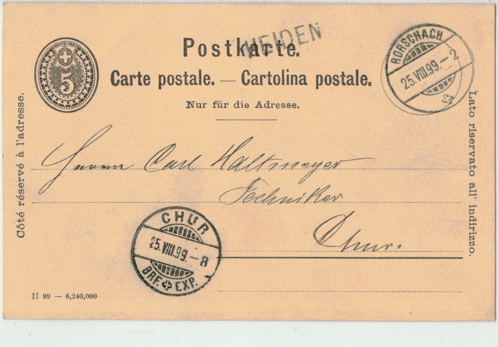 Tutti i francobolli: Ganzsache Postkarte Stabstempel Heiden – Usato da Oberwil-Lieli venduto da pizbeverin12