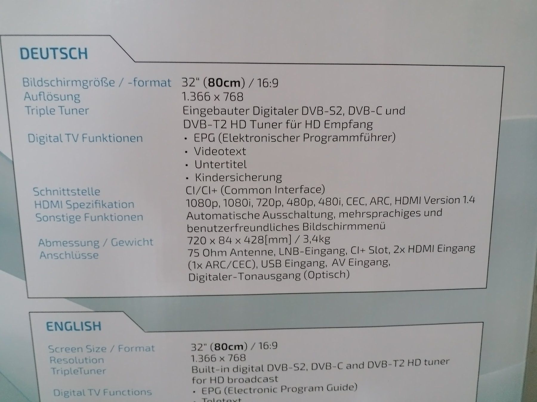 Televisori: Fernseher 32" inkl. Wandhalterung – Usato da Sins venduto da Jacomo 4