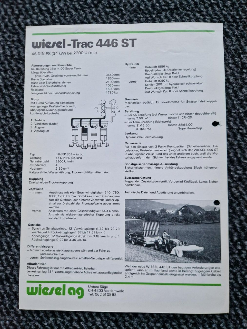 Schilter Trattori: Original Prospekt Wiesel-Trac 446ST Traktor – Usato da Dürnten venduto da Bachtel84 1