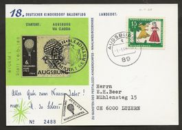 Ballon 1966 Deutschland Augsburg Luftpost Vignette 18. DKB