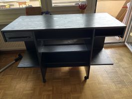 Schreibtisch schwarz mit Schublade und Rollen