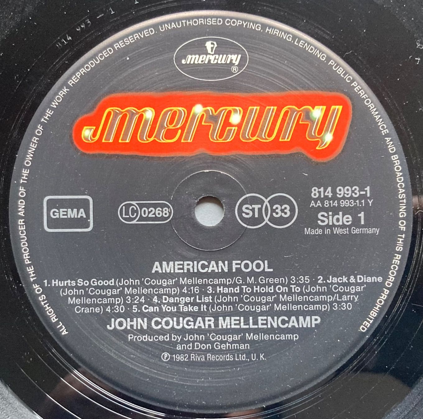 Schallplatten: JOHN COUGAR - AMERICAN FOOL – Gebraucht aus Poliez-Pittet von Newtown-Records 3