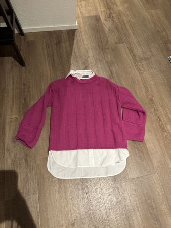Pullover mit Hemd Einsatz pink weiss guter Zustand