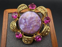 Vintage-Brosche mit lila Stein und Fuchsia-Kristall